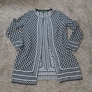 C. Wonder Duster Cardigan Black And White Knit Jacquard Women's Size M